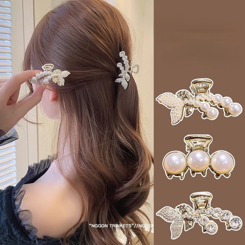 เครื่องประดับ กิ๊บติดผม ประดับไข่มุก และพลอยเทียม หรูหรา สําหรับผู้หญิง