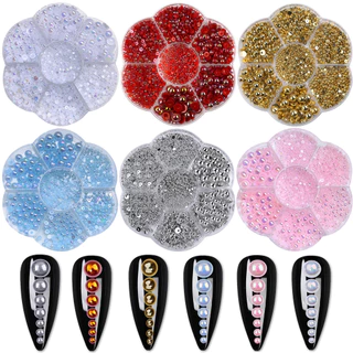ชุดกล่องไข่มุก AB ครึ่งวงกลม 7 ช่อง สีเงิน สีทอง หลายขนาด สําหรับตกแต่งเล็บ DIY