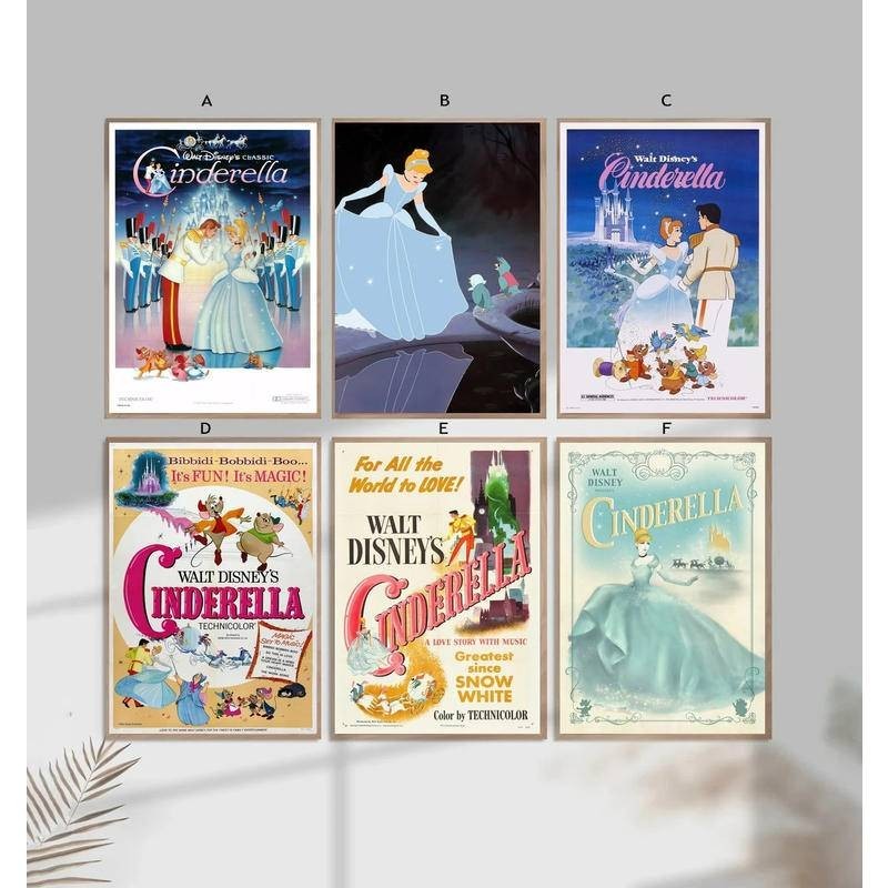 โปสเตอร์ผ้าใบ พิมพ์ลายภาพยนตร์ Cinderella film สไตล์คลาสสิก สําหรับตกแต่งบ้าน