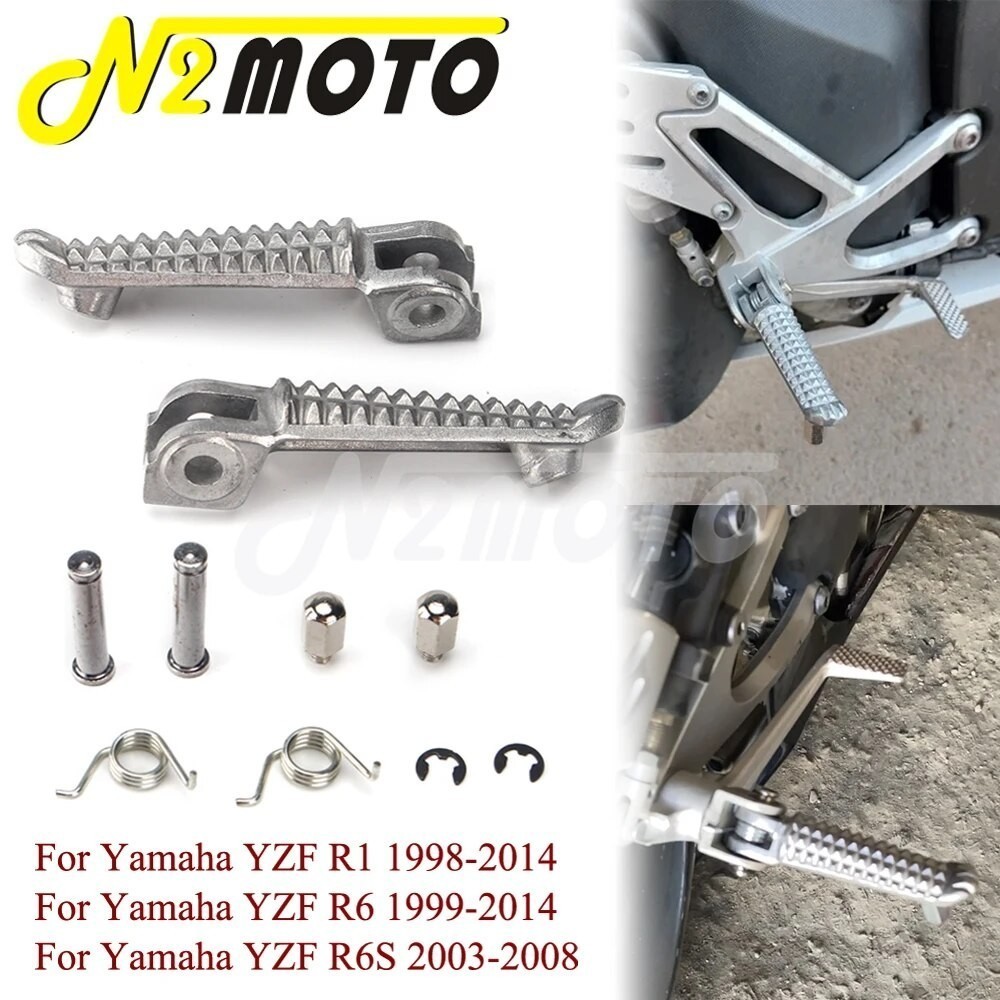 N2 Silver Motorcycle Footrests Front Foot Pegs Rider Anti-Slip Feet Pedals For Yamaha YZF R1 1998-20