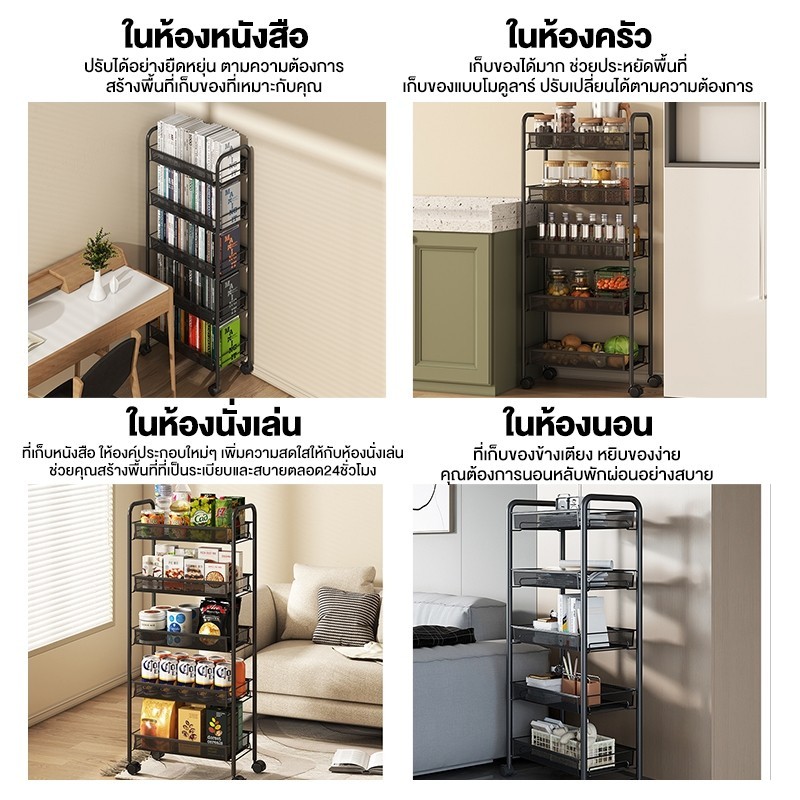 【โครงสแตนเลส 】 ชั้นวางรถเข็น 3/4/5ชั้น ชั้นวางของในครัว พร้อมล้อเลื่อน+ที่จับ  เคลื่อนย้ายสะดวก แข็งแรงทนทานไม่เป็นสนิม - รูปที่ 7