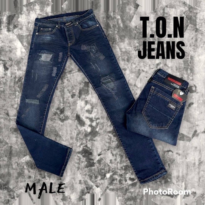 TON Jeans กาเกงยีนส์ขาเดฟขาดปะน้อยผ้ายีนส์ยืด