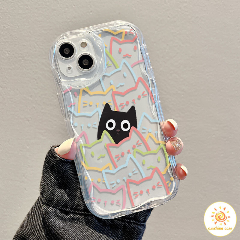 [ส่วนลด]เคสโทรศัพท์แมวลายเส้นสีการ์ตูน เคส ไอโฟน 11 For iPhone11 12 13 14 15 Pro MAX X XS XR XS 6 7 8 Plus SE2020