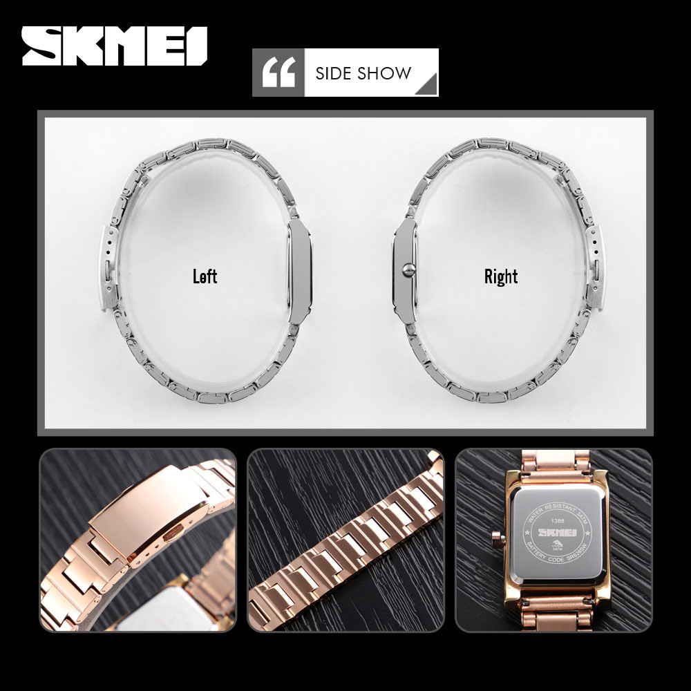 SKMEI สมี 1388 หรูหราควอตซ์สร้อยข้อมือสแตนเลสคริสตัลผู้หญิงนาฬิกาสุภาพสตรีกีฬา