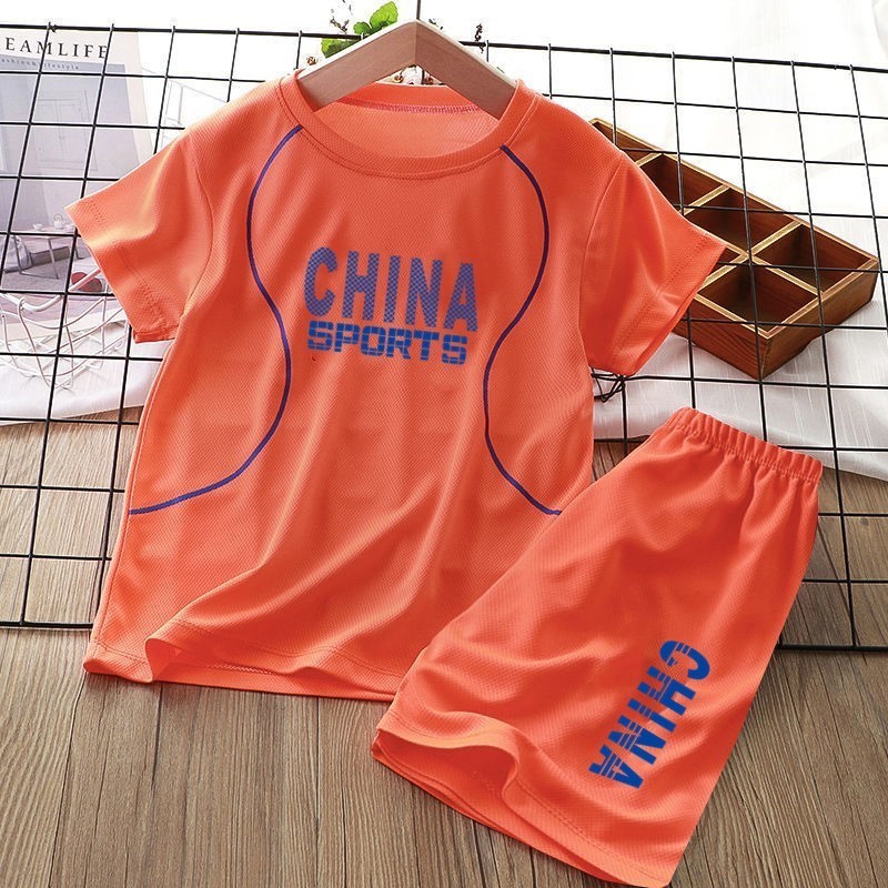 ชุดกีฬา เสื้อกีฬาบาสเก็ตบอลแขนสั้น กางเกงขาสั้น ทรงหลวม พิมพ์ลายตัวอักษร ขนาดใหญ่ 90-160 เซนติเมตร แฟชั่นฤดูร้อน สําหรับเด็ก