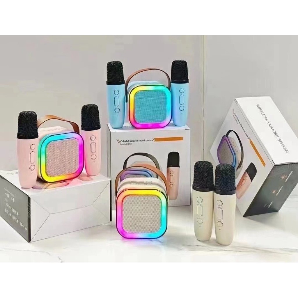 ลำโพงพกพา K12ลำโพงบลูทูธ พร้อมไมค์โครโฟน Blutooth Speaker  ไมโครโฟนคู่ แบบพกพา ลำโพงร้องคาราโอเกะ USB TF AUX ส่งที่ไทย