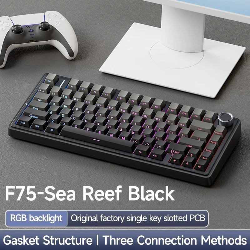 Aula F75 Mechanical Keyboard 80 Key with Gasket Structure 75% Layout Full-key Hot Swap Three-mode Bl
