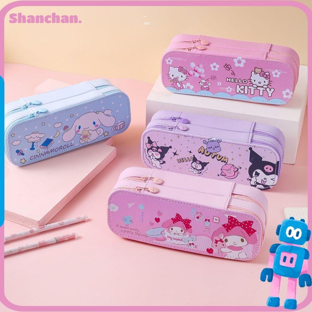 Shanchan กระเป๋าดินสอ ปากกา 2 ชั้น มีซิป ความจุขนาดใหญ่ แบบพกพา ของขวัญ