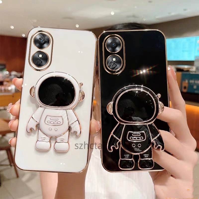 เคส OPPO A17 A97 5G A38 4G A18 3D ชุบ นักบินอวกาศ ที่ยึด มัลติฟังก์ชั่น ป๊อปซ็อกเก็ต เคสนิ่ม เคสโทรศ