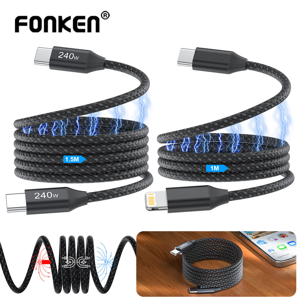 Fonken PD100W สายชาร์จแม่เหล็ก USB C เป็น Type C 27W Type-C เป็น iOS 3A สําหรับ iPh 15 Samsung