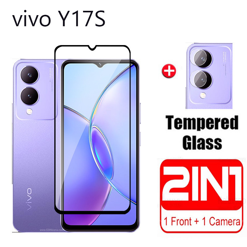 2in1 กระจกนิรภัยสําหรับ Vivo Y18 Y18E Y18S Y17S 4G 5G 2024 ป้องกันหน้าจอคลุมทั้งหมดฟิล์มป้องกันโทรศัพท์สําหรับ VivoY18 Y18 E Y18 S VIVOY17S Y 17S เลนส์กล้อง