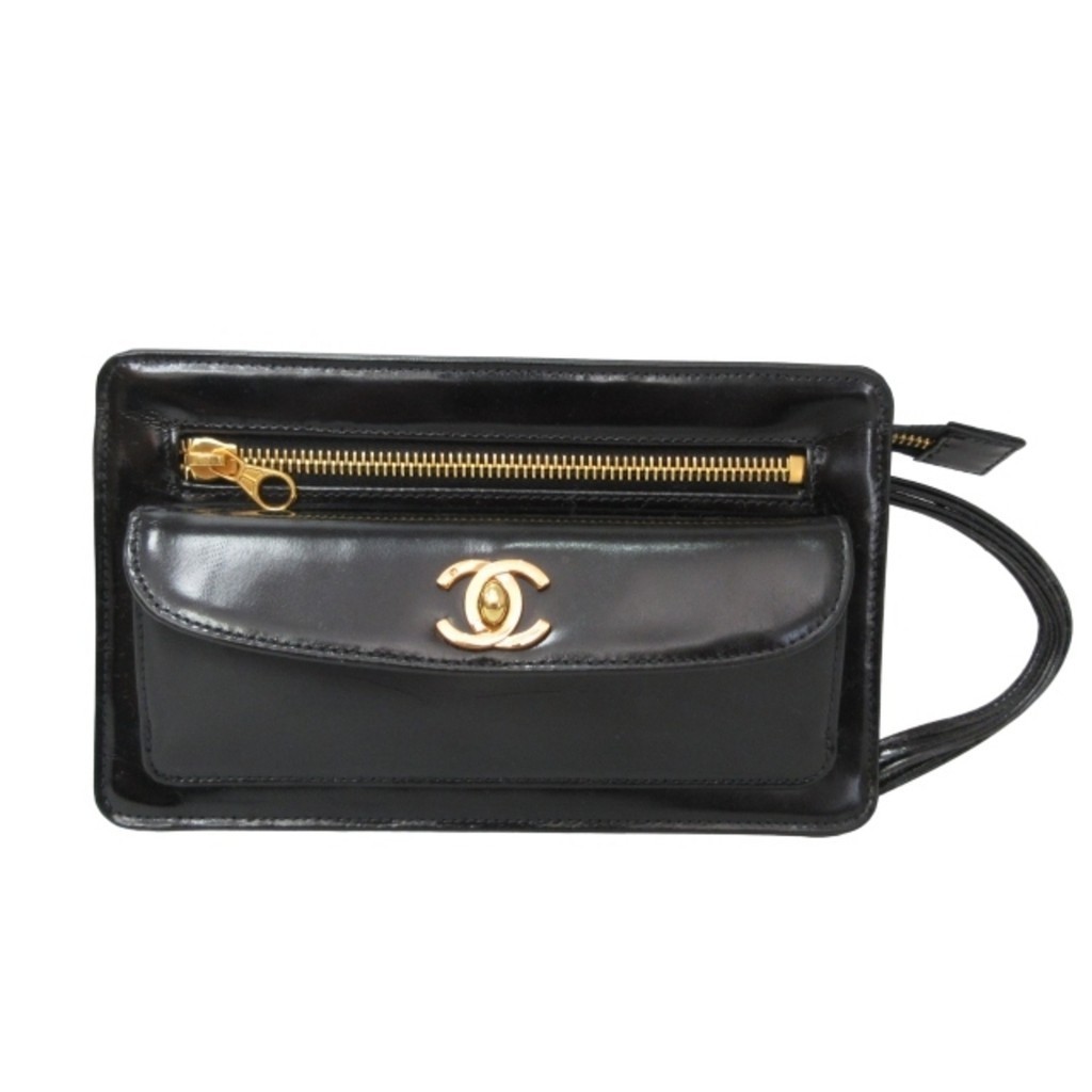 Chanel Clutch Bag Second Bag Patent Turn Lock 4th Series Black Direct from Japan Secondhand