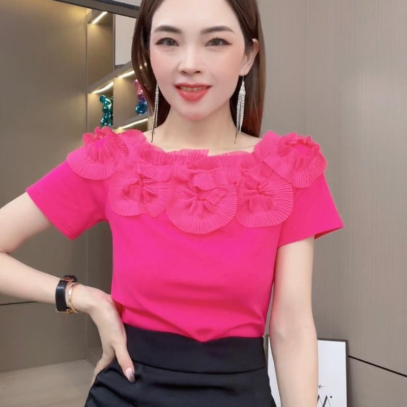 Oversize Plus ขนาดเสื้อยืดผู้หญิงผู้หญิงฤดูร้อนแขนสั้น Handmade สามมิติ Decals แฟชั่น