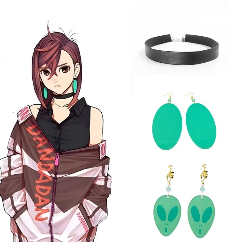 อะนิเมะ DAN DA DA Momo Ayase Extraterrestrial บุคลิกภาพต่างหูสีเขียว Earstuds Earclips Earwear Eardrop ผู้หญิงคอสเพลย์ Party เครื่องประดับอุปกรณ์เสริม