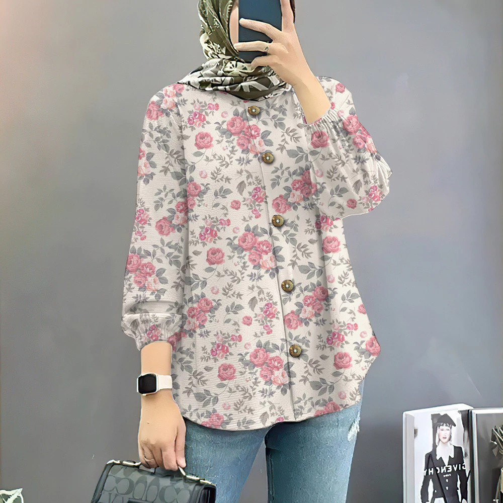 2024 Baju Raya ลายดอกไม้ แขนยาว สไตล์ Muslimah สําหรับผู้หญิง