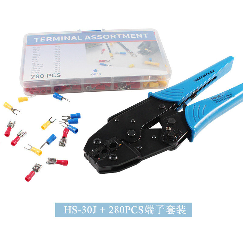 ชุดคีมย้ำขั้วต่อแบบกดเย็น HS-30J+280PCS แบบพรี-อิเล็กทรอนิกส์ คีมย้ำแบบวงล้อยุโรป 0.5-6mm²