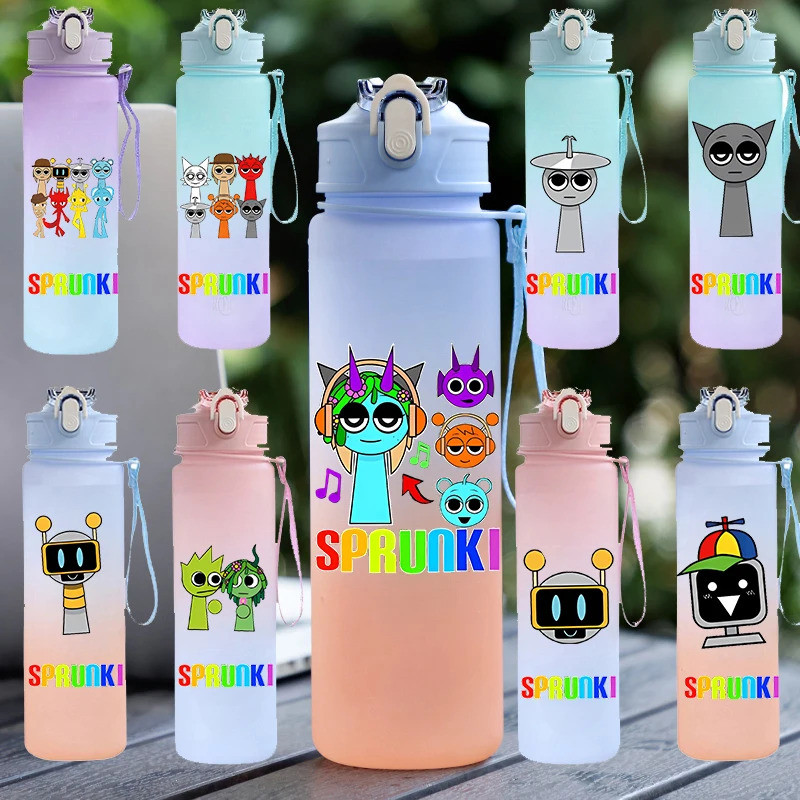 750ml สีไล่ระดับสีขวด Sprunki Sprunki Incredibox Sprunki เกมการ์ตูนดื่มน้ําถ้วยเด็กวันเกิดคริสต์มาสของขวัญ