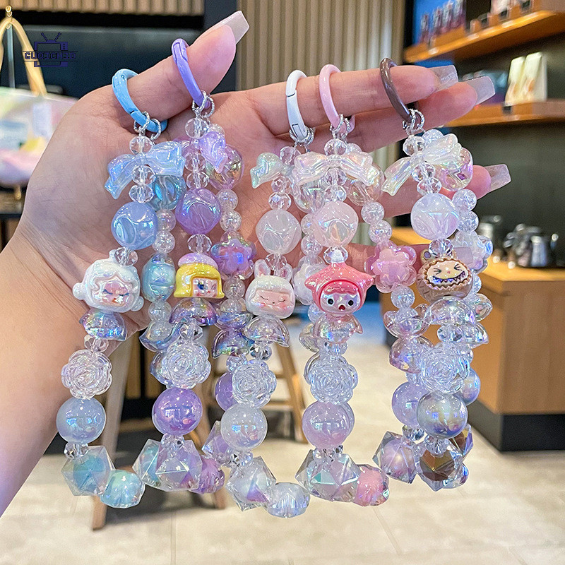 สายคล้องโทรศัพท์มือถือ ห่วงโซ่โทรศัพท์อินเทรนด์น่ารักคริสตัลตุ๊กตาโทรศัพท์โซ่แฮนด์เมดลูกปัดจี้