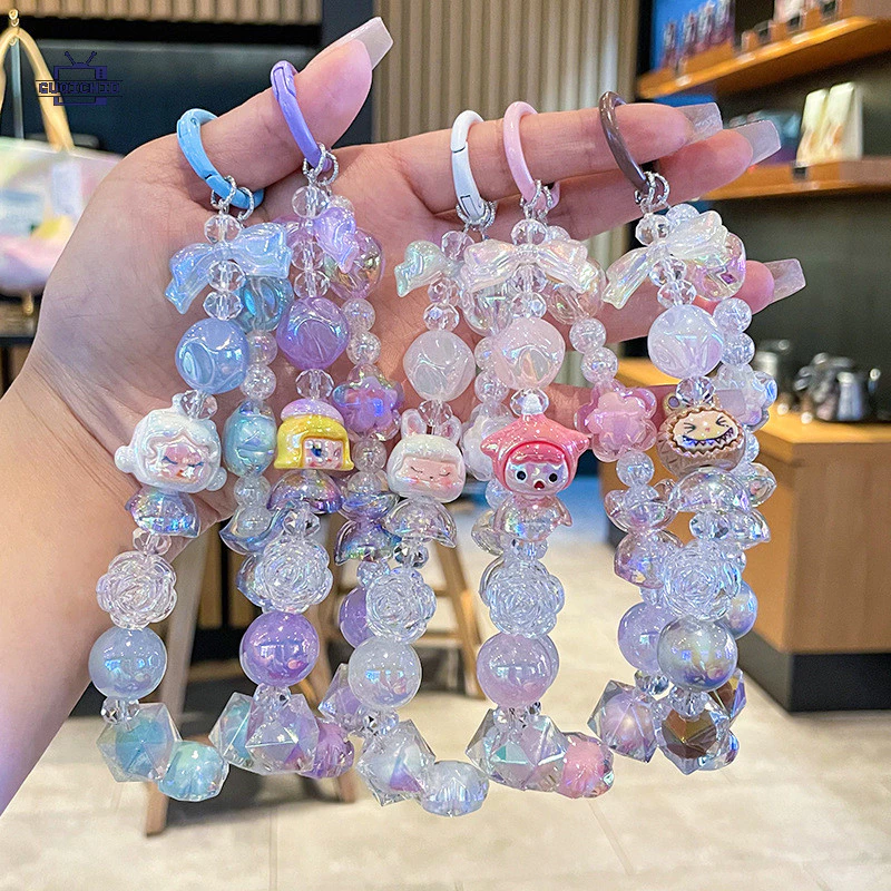 สายคล้องโทรศัพท์มือถือ ห่วงโซ่โทรศัพท์อินเทรนด์น่ารักคริสตัลตุ๊กตาโทรศัพท์โซ่แฮนด์เมดลูกปัดจี้
