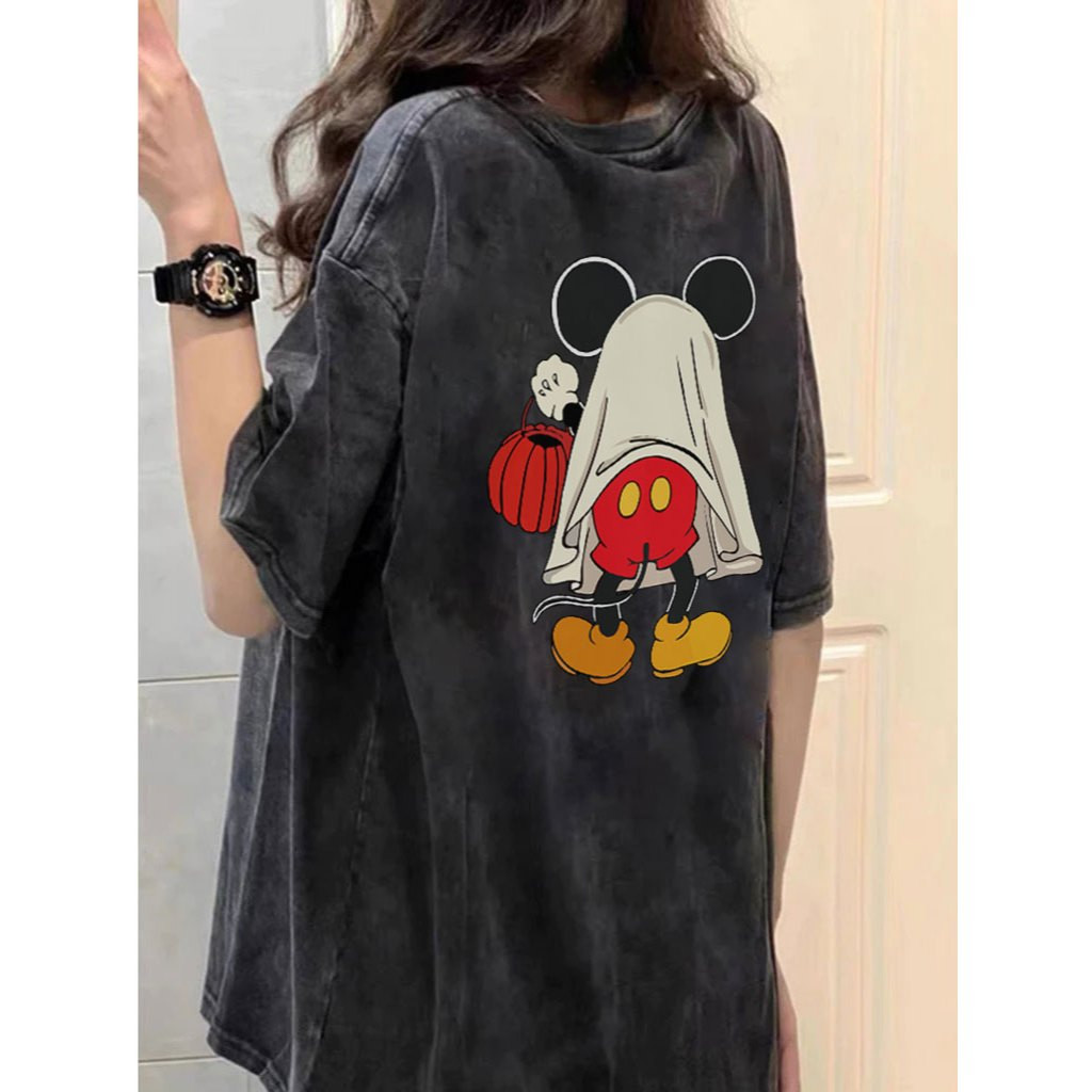 t shirt mickey mouse ลายการ์ตูนน่ารักหลวม เสื้อยืด oversize คอกลม ทรงหลวม ใส่สบาย วินเทจ unisex เสื้อ 3XLดำ ราคา ถูกที่สุด ดีลบีเคเค แกลเลอรีภาพที่ 5
