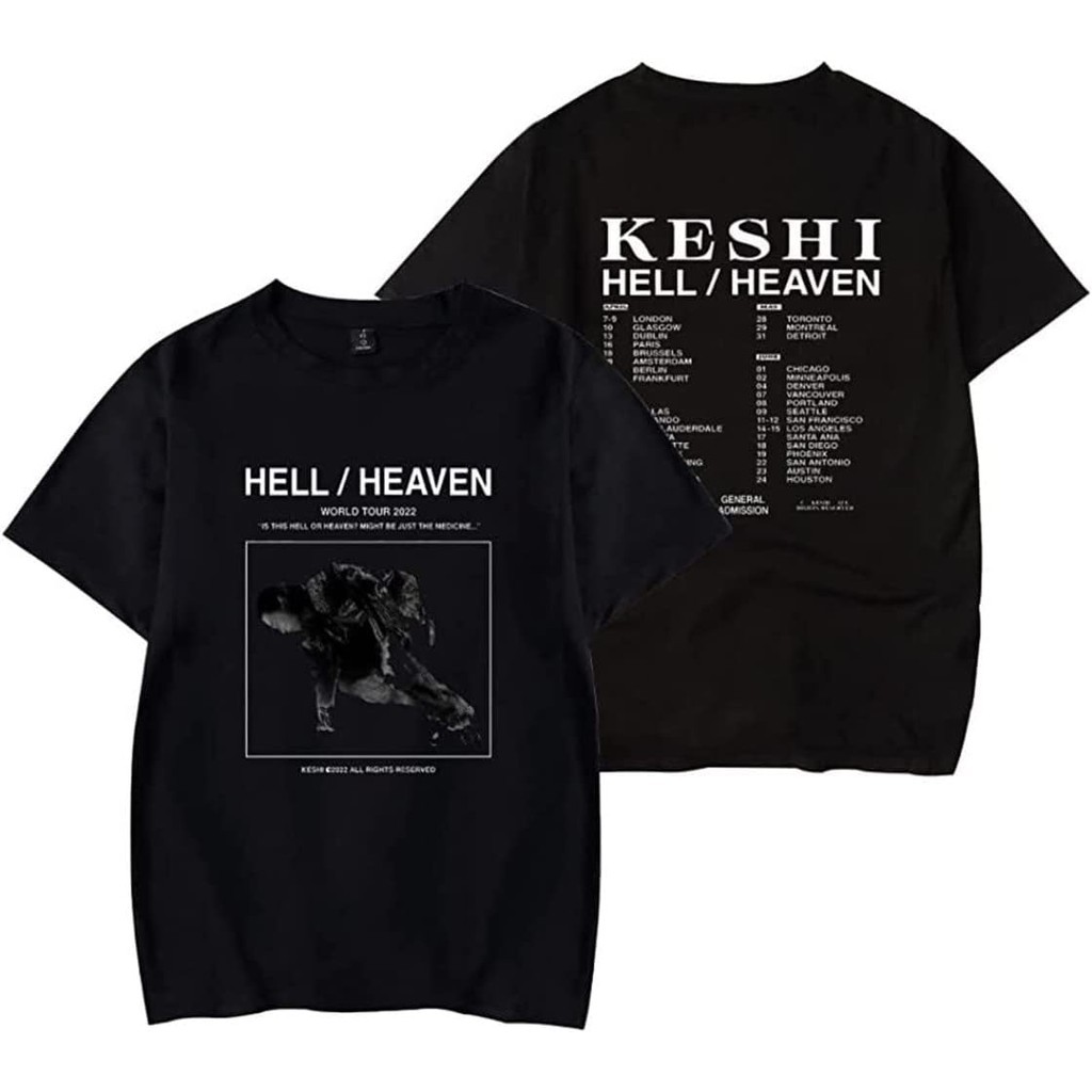 🎈🎈 เสื้อยืดผ้าฝ้ายผู้ชาย WJHYWDH Keshi The Hell Heaven Tour เสื้อยืด Merch Casual Short Sleeved T เส