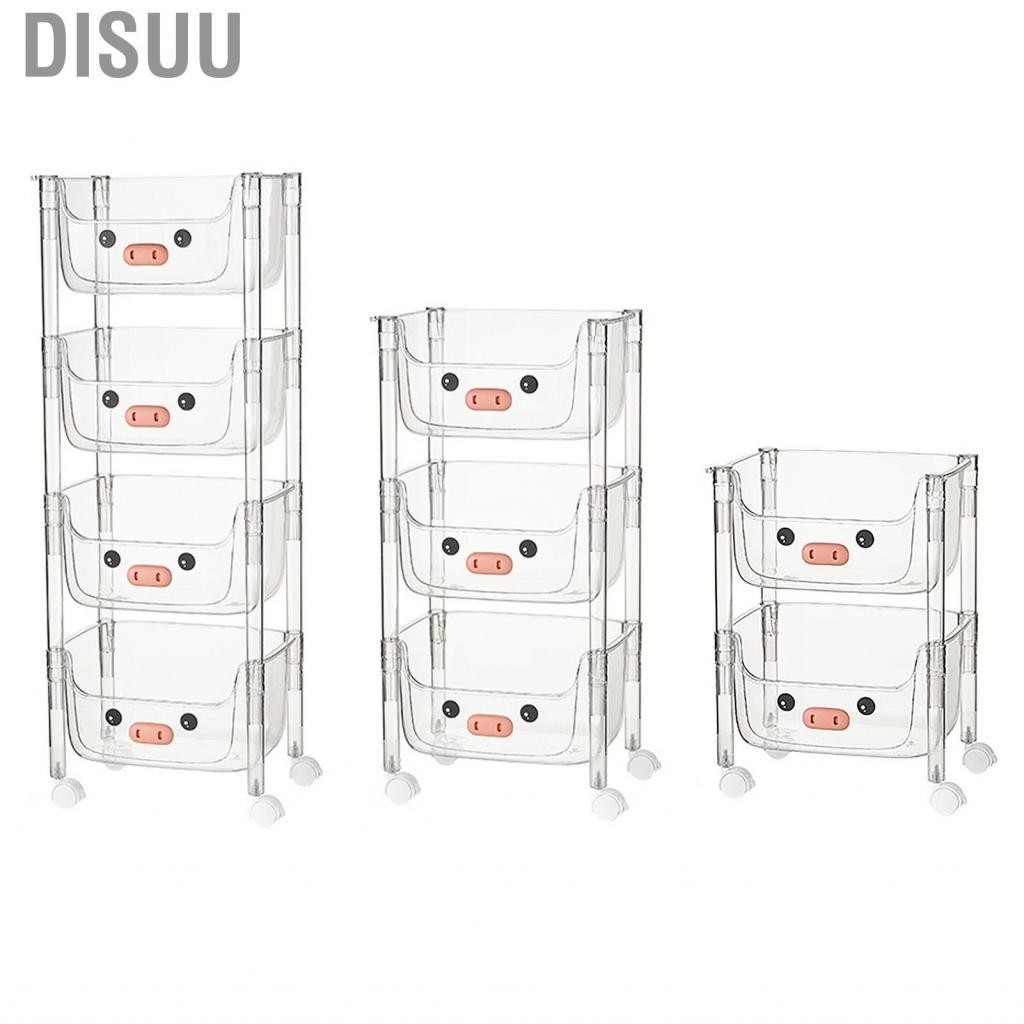 Disuu Plastic Rolling Cart  Kids Toy Storage Organizer Household Small Practical Sturdy Transparent for Books