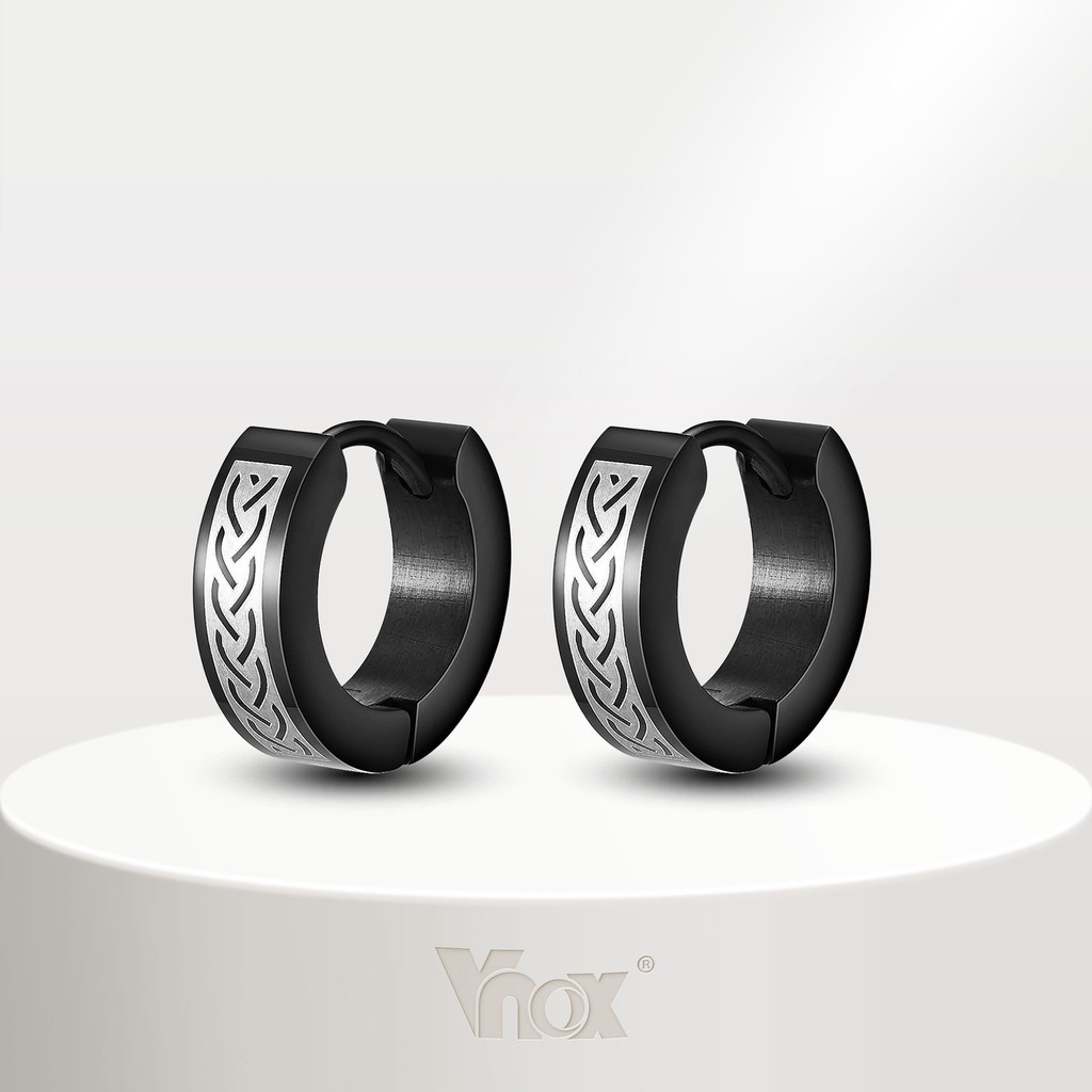 Vnox Celtic Knot Cool ต่างหูผู้ชาย สเตนเลส ทรงกลม สีดํา เครื่องประดับ ของขวัญ