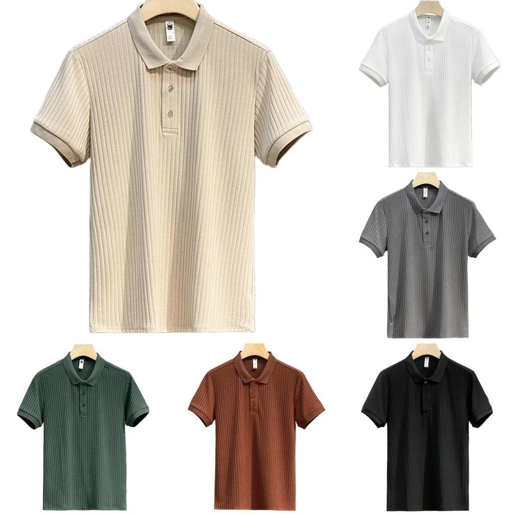 CLIFF เสื้อโปโลผู้ชาย【6สี M-3XL】แขนสั้น ติดกระดุม เข้ารูป ระบายอากาศได้ดี ลําลอง สไตล์เรียบง่าย สําหรับผู้ชาย ลายขวาง