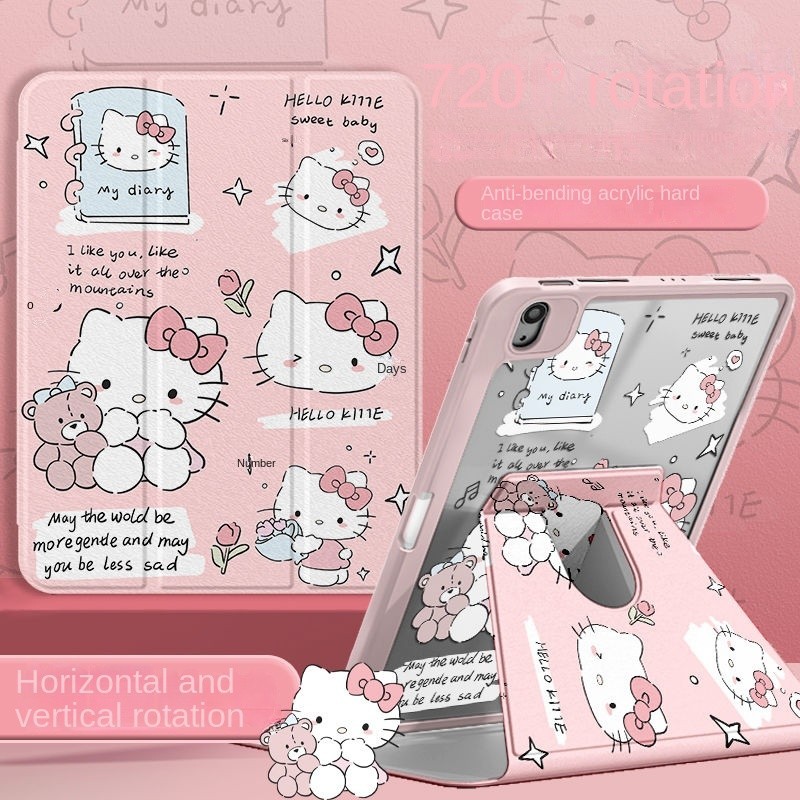 [iPad Air 5] เคส ลายการ์ตูนแมว KT หมุนได้ 360 องศา กันกระแทก สําหรับ iPad gen9 gen8 gen7 10.2 Air4 Air5 10.9 Pro11 2020 2021