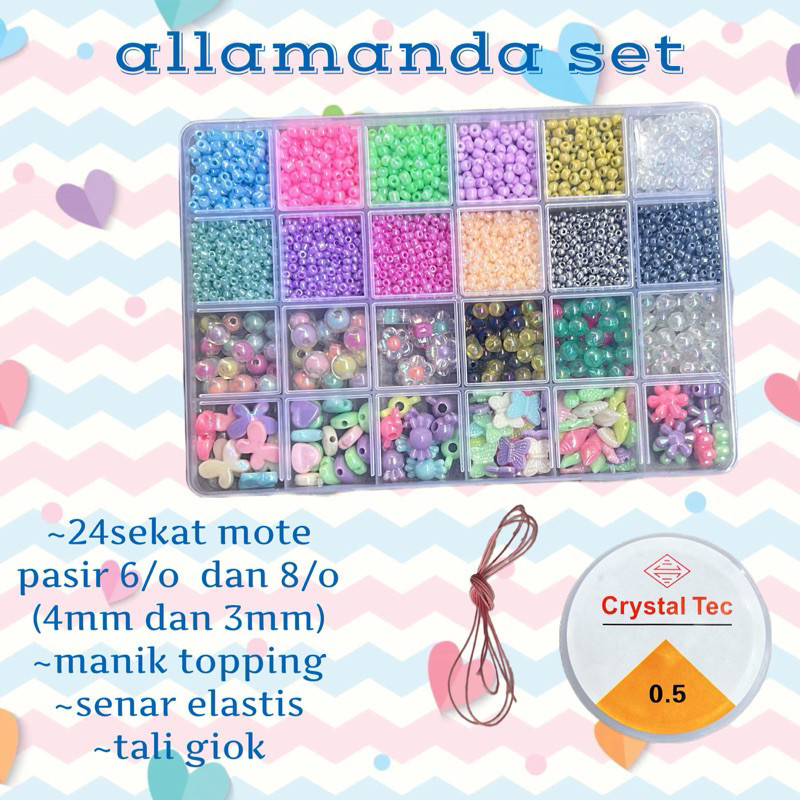 ALLAMANDA SAND BEAD PACKAGE 24 Separator ลูกปัดทรายแมว Matte Matte 8/o 6/o 3mm 4mm ชุด 24 ช่อง