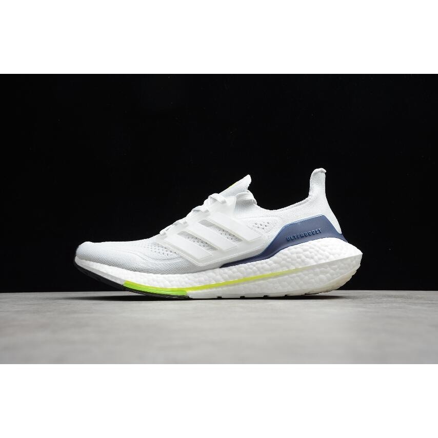 Adidas Readystock Ultra Boost 21 UB7.0 White Dark GREENVolt  for Men woman running shoes soft shoes unisex sneakers