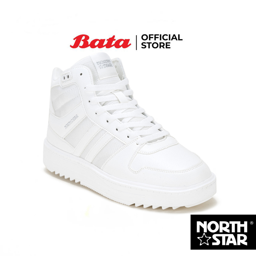 Bata บาจา by North Star รองเท้าผ้าใบหุ้มข้อ แบบผูกเชือก สนีคเกอร์สปอร์ต ดีไซน์เท่ห์ สวมใส่ง่าย สำหรับผู้ชาย สีขาว รหัส 8201077