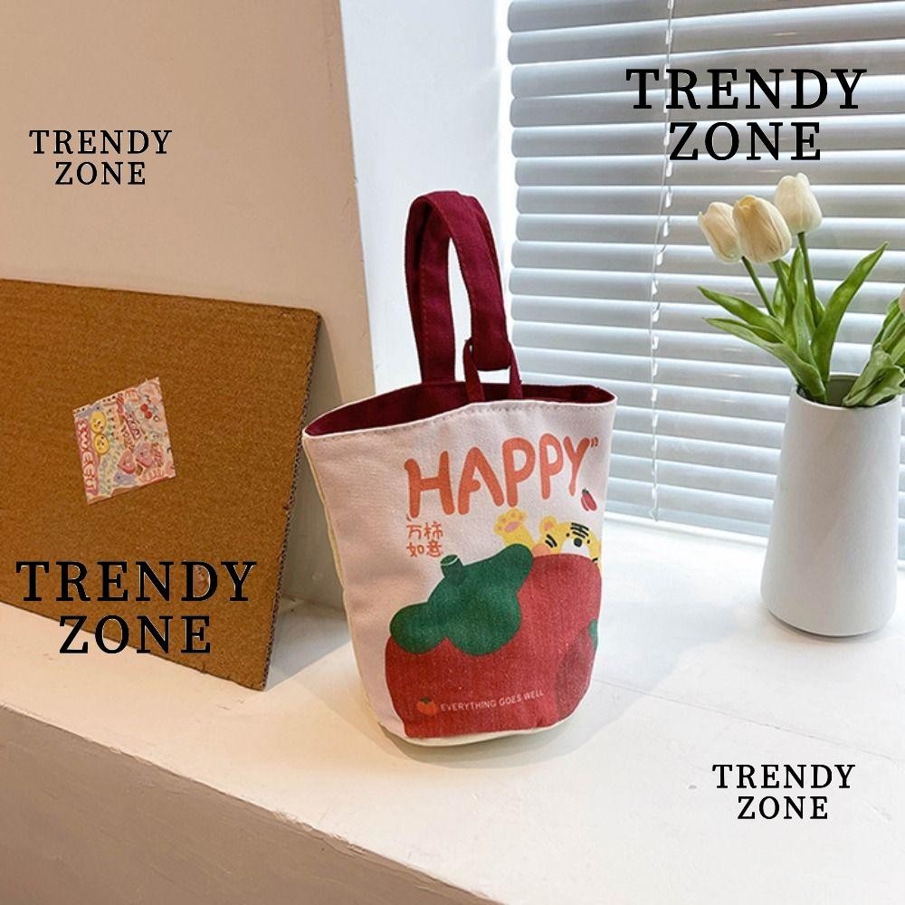 Trendyzone กระเป๋าถือ กระเป๋าสะพายไหล่ ผ้าแคนวาส พิมพ์ลายการ์ตูน ความจุสูง สีพื้น สําหรับผู้หญิง
