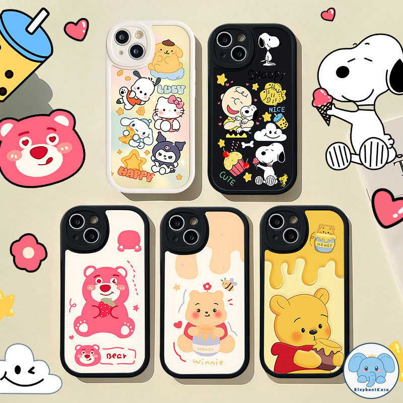 วินนี่หมีสตรอเบอร์รี่หมีสวัสดีลูกแมวสอดแนมลูกสุนัขกล่องไอศกรีม iPhone 11 12 14 13 Pro Max XR 6s 6 8 7 Plus X XS MAX