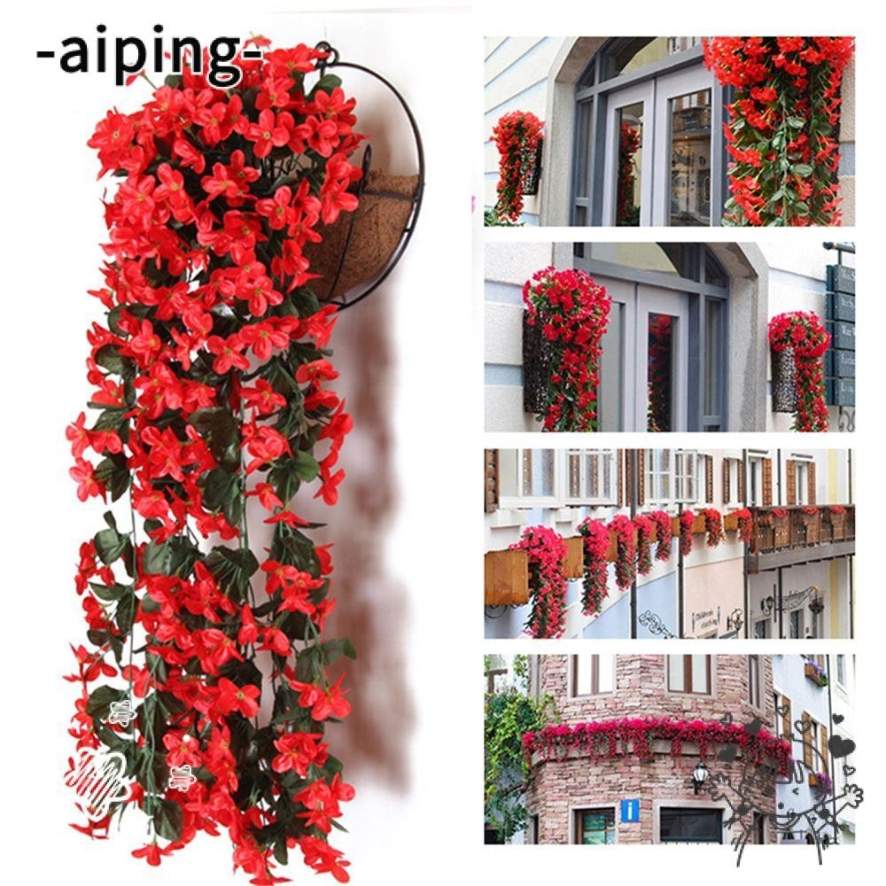 Aiping พวงมาลัยเถาวัลย์ดอกไม้ประดิษฐ์ ผ้าไหม สีม่วง สําหรับตกแต่งบ้าน ในร่ม กลางแจ้ง