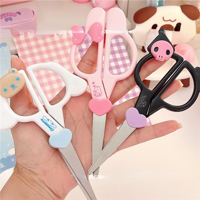 Kawaii Sanrio Kuromi My Melody Cinnamoroll กรรไกรตัดกระดาษ สเตนเลส ลายการ์ตูนอนิเมะ Sanrio Girl Heart น่ารัก