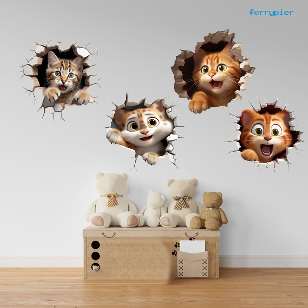 Ferrypierxj สติกเกอร์ PVC ลายการ์ตูนหนู แมว 3D มีกาวในตัว ลอกออกได้ กันน้ํา คุณภาพสูง สําหรับติดตกแต่งผนังบ้าน 2 ชิ้น