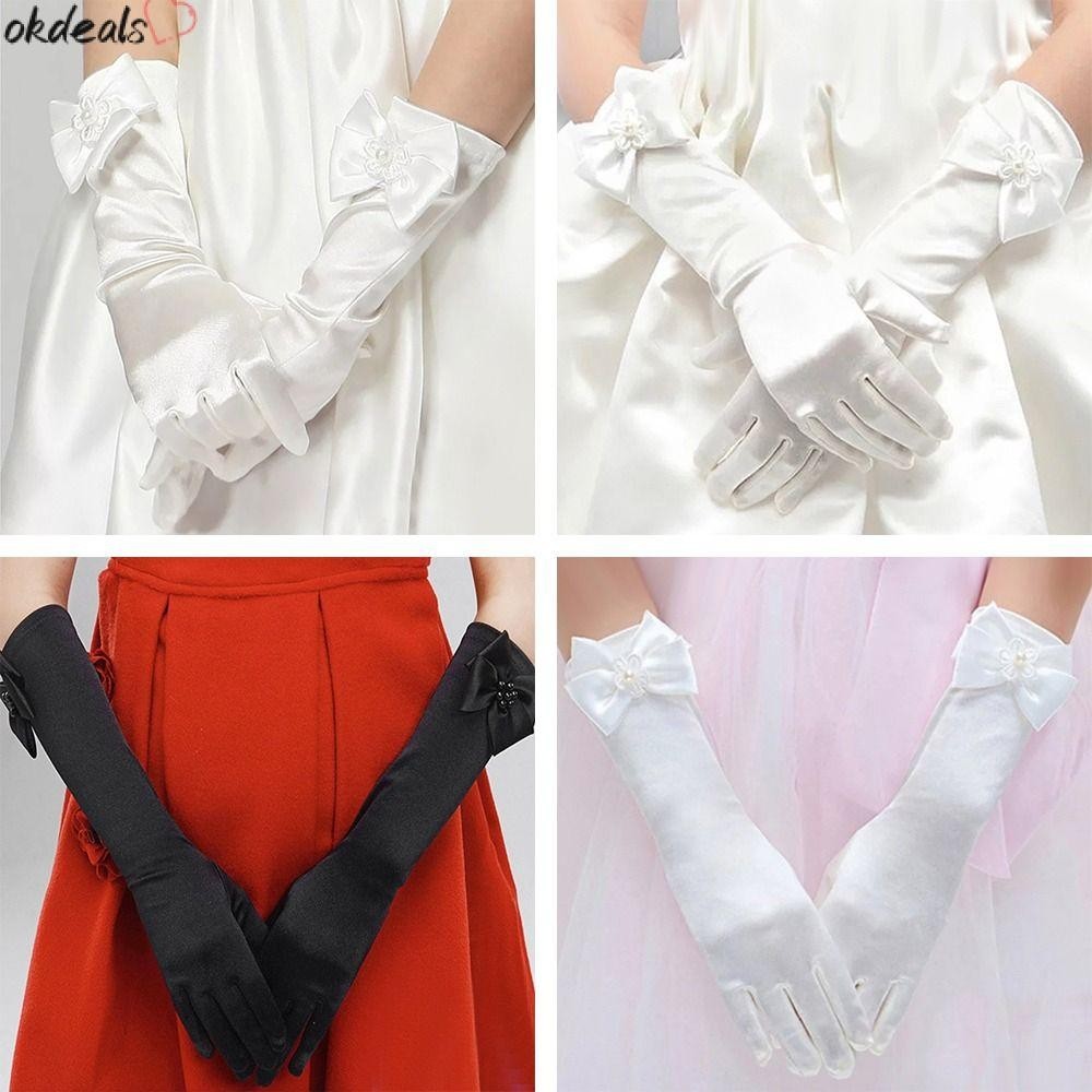 Okdeals ถุงมือยาว ถุงมือเจ้าหญิง การแสดงเต้นรํา สําหรับเด็ก ใส่ชุดแต่งงาน เวที
