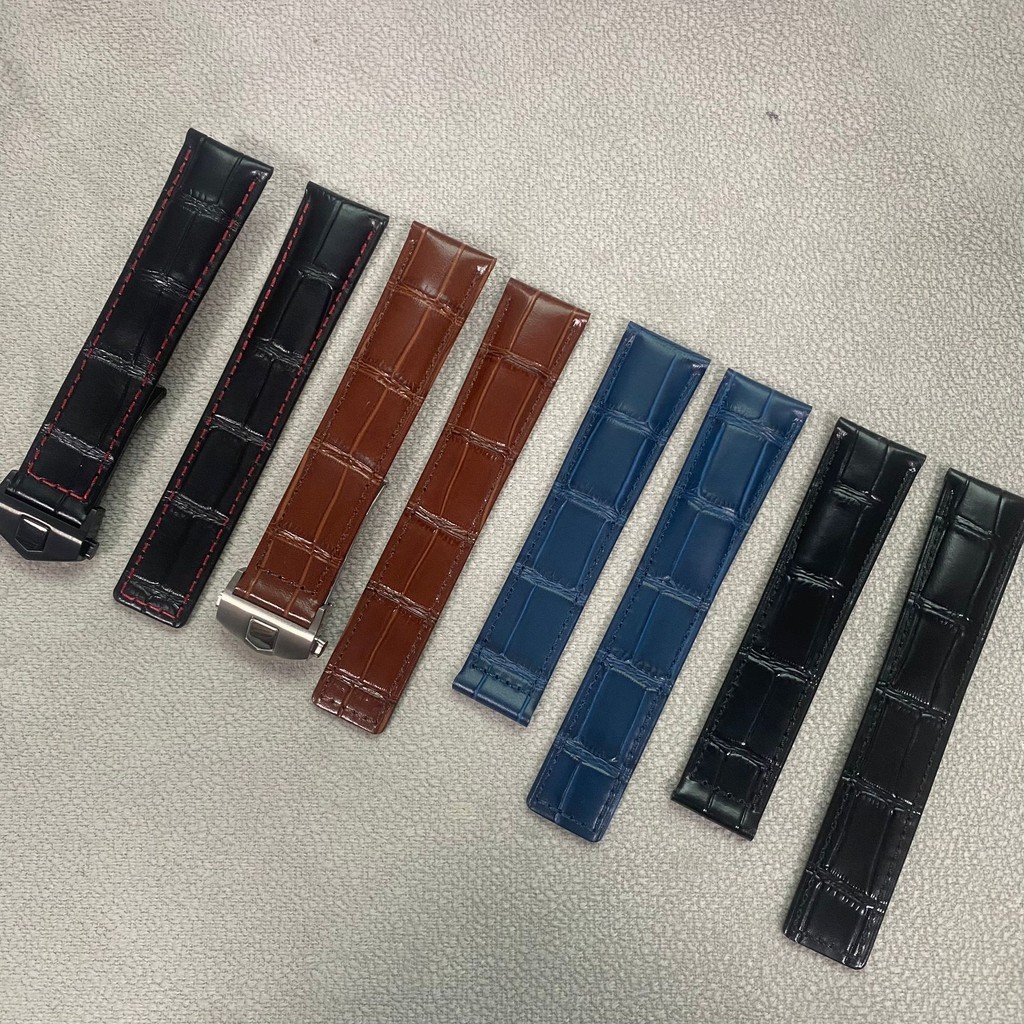สําหรับ 20 มม.22 มม.TAG Heuer นาฬิกาหนังชาย Carrera Monaco TAG Heuer สายนาฬิกาสร้อยข้อมือสีดําสีน้ํา