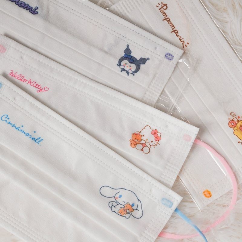 10/50 ชิ้น ผู้ใหญ่ สี หู เชือก ซานริโอ้ หมีน่ารัก หน้ากาก KT ผู้หญิง แฟชั่น พิมพ์ลาย KT หน้ากาก บรรจุภัณฑ์อิสระ