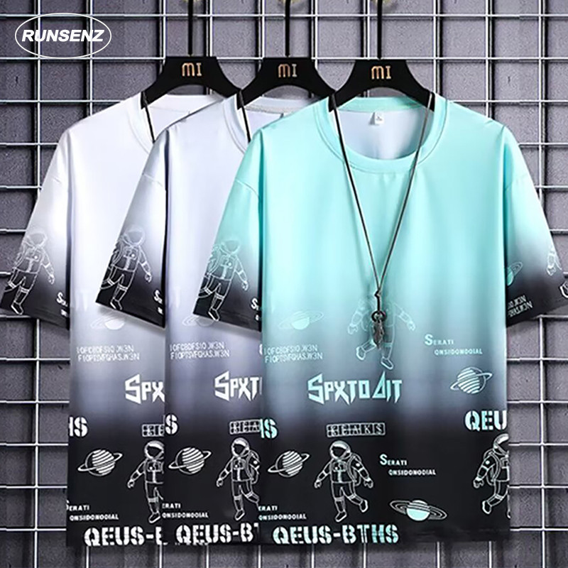 เสื้อยืดแขนสั้นลําลอง ผ้าเรยอน แบบบาง ทรงหลวม แฟชั่นฤดูร้อน สําหรับผู้ชาย ไซซ์ M - 8XL