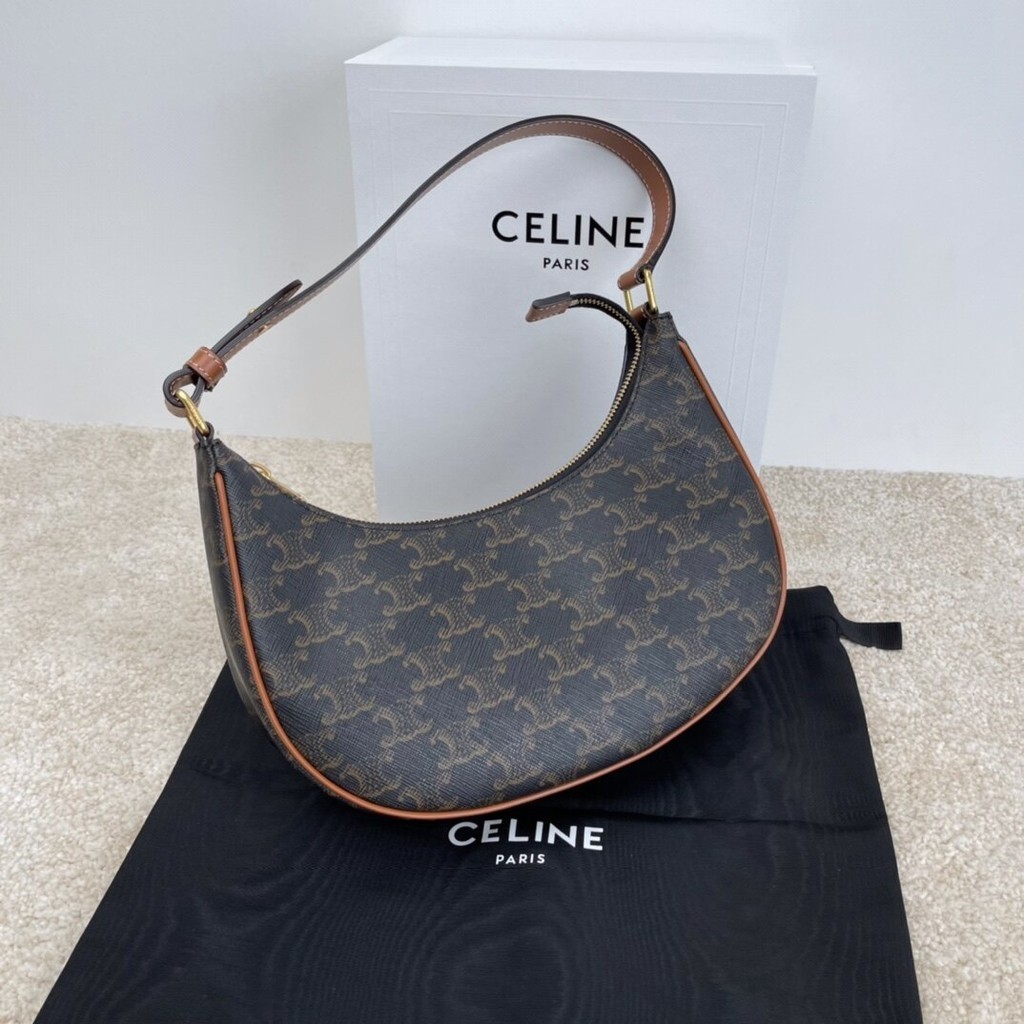 CELINE AVA BAG IN TRIOMPHE CANVAS AND CALFSKINTAN