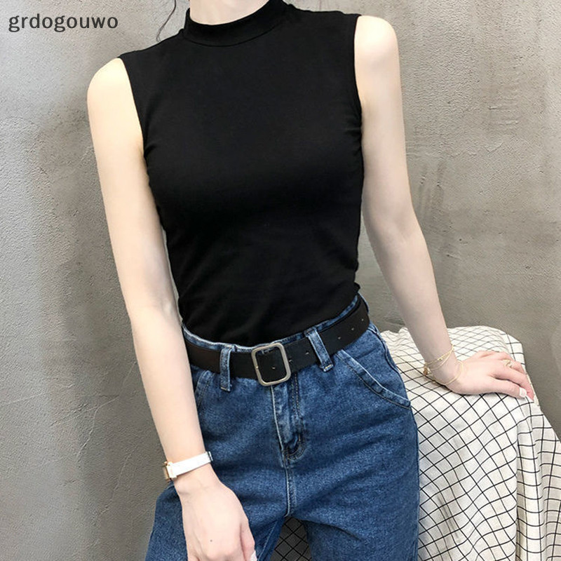 Grdog ฤดูร ้ อนเกาหลีครึ ่ งคอเต ่ าผู ้ หญิงสีทึบแขนกุด Slim Camisole th