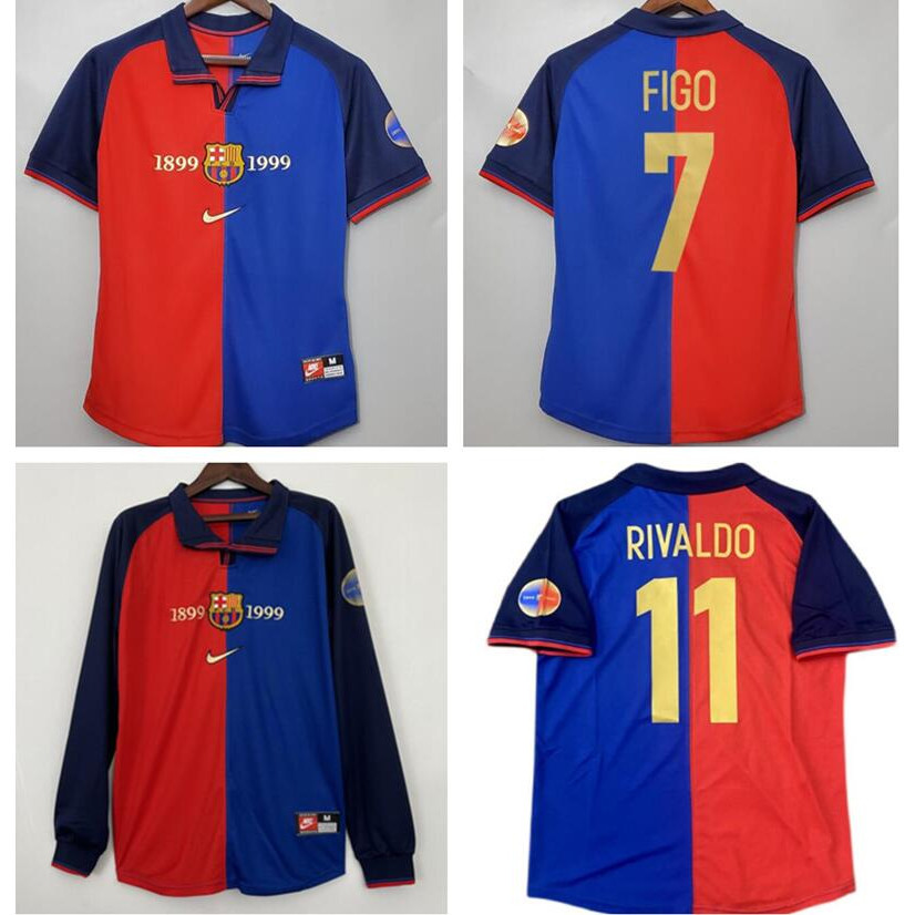 เสื้อกีฬาแขนสั้น ลายทีมชาติฟุตบอล Barcelona 1899-1999 100th Barcelona สไตล์วินเทจเรโทร