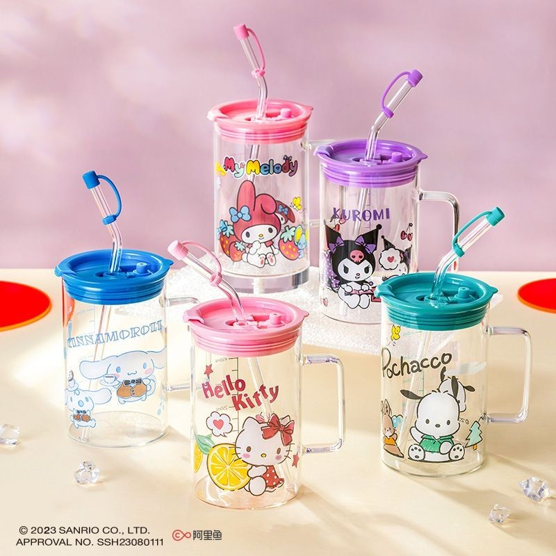 SANRIO แก้วน้ํา ลายการ์ตูน Melody Hello Kitty Cinnamoroll พร้อมฝาปิด เหมาะกับของขวัญวันเกิด สําหรับเด็กผู้หญิง