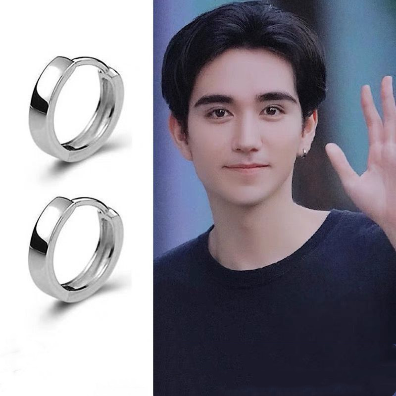 ต่างหูเงิน เกรด S925 แบบเรียบ เข้ากับทุกการแต่งกาย สไตล์ฮิปฮอป สําหรับผู้ชาย