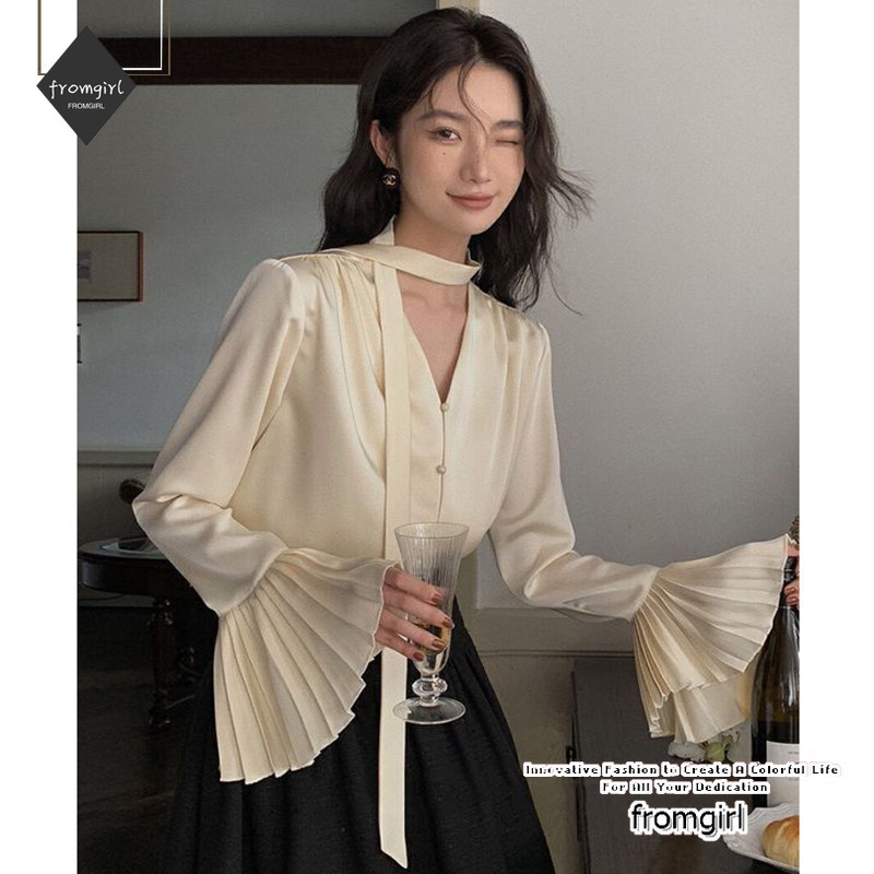 เสื้อเชิ้ตแขนยาว ผ้าซาติน ทรงหลวม อเนกประสงค์ แฟชั่นฤดูใบไม้ผลิ สําหรับผู้หญิง