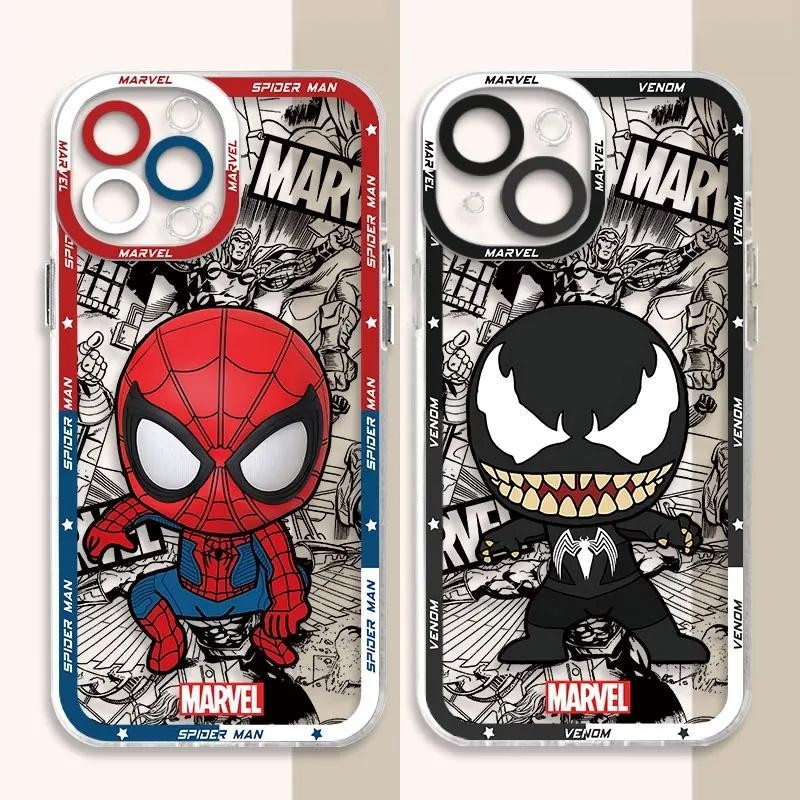 เคสโทรศัพท์สําหรับ Samsung Galaxy A34 A55 A35 M54 S24 Plus S23 S22 S21 หมายเหตุ 20 Ultra เคสโทรศัพท์ป้องกันเต็มรูปแบบซิลิโคนกรณี Spider Man การ์ตูน Iron Man กัปตันอเมริกา Venom