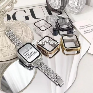 เพชรแก้ว + ฝาครอบ สําหรับ Apple Watch Case 45/41/40/44/42/46 มม. Bling กันชน + หน้าจอ iWatch Series 10 9 8 7 3 6 SE