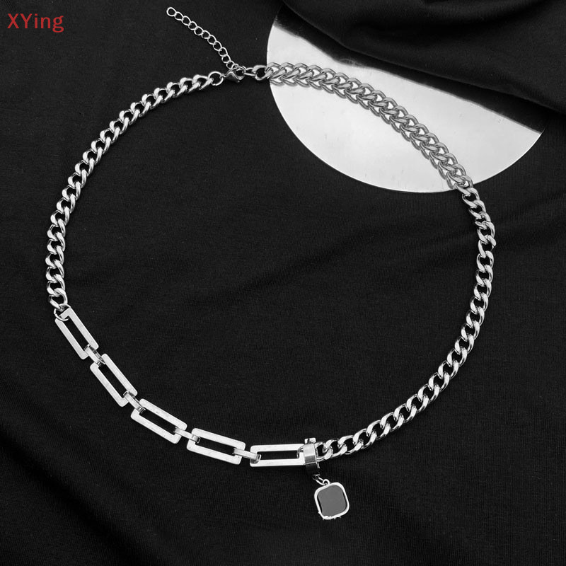 [Xy] ขายดี สร้อยคอสเตนเลส จี้ต่างหู ทรงสี่เหลี่ยม สไตล์ฮิปฮอป เรียบง่าย สีดํา สําหรับผู้ชาย